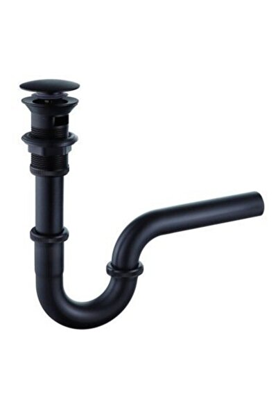 Prestij Paslanmaz Siyah Lavabo Eviye Gider Sifonu Pop Up Süzgeçli Basma Butonlu