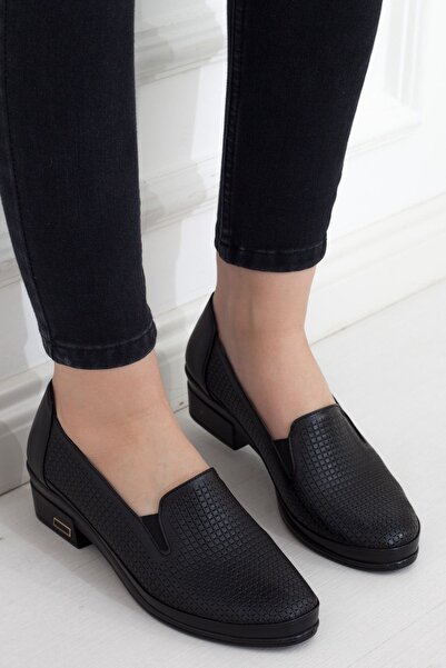 DERİMİSS Women's Black Genuine Leather Orthopedic Shoes