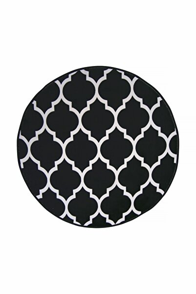 Dijidekor سجادة حمام ليديا مستديرة سوداء قابلة للغسل مقاس 80x80