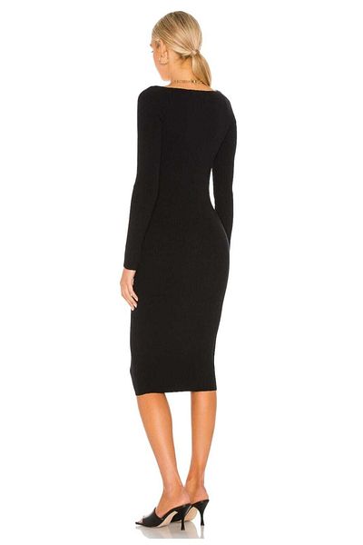 Zagrep Women's Black Square Collar Silk Jersey Midi Dress