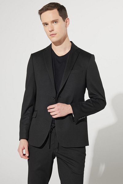 ALTINYILDIZ CLASSICS Men's Black Slim Fit Narrow Cut Mono Collar Knitted Suit