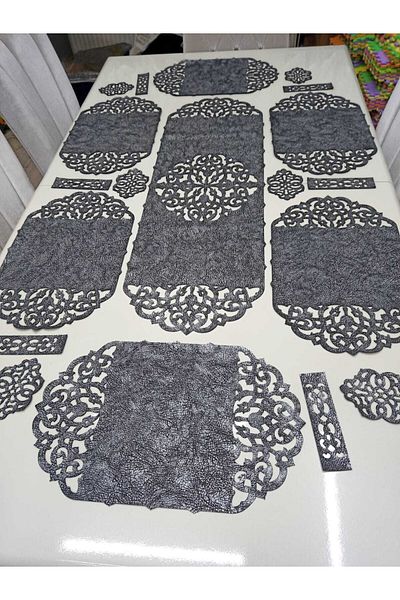 SEHARA Food Presentation Set/19 Pieces/6 Persons/faux Leather/1 Runner/6 Serving/6 Napkin Holders/6 Coasters/Anthracite Gray