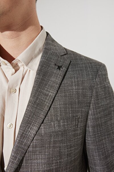 ALTINYILDIZ CLASSICS Erkek Kahverengi Slim Fit Dar Kesim Mono Yaka Desenli Takım Elbise