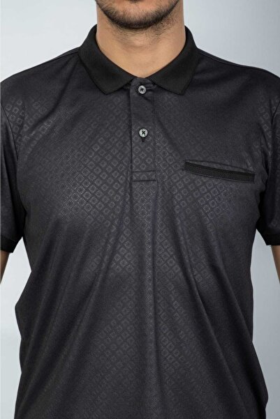 Moda Işık Чорна футболка з кишенями та візерунком на комірі