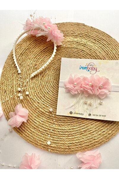 irembaby Anne Bebek Lohusa Seti Beyaz Çiçekli Incili Lohusa Tacı Saç Bandı Ta...