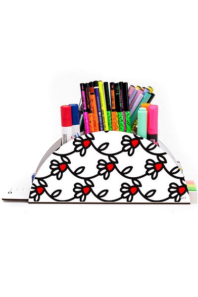 kutuTR Wooden Vip Flower Series Rainbow Ruled Desktop Pen Holder Organizer Assembled Boxed