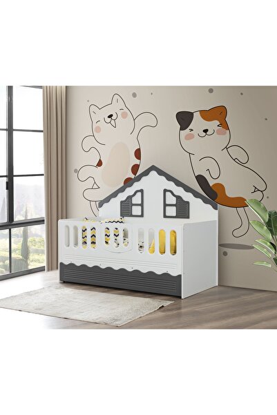 Güven Mobilya Montessöri 90*190 Yavru Yataklı Beyaz / Gri