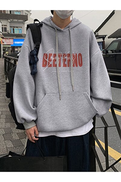 Stadium Unisex Γκρι Beeterno εμπριμέ βαμβακερό φούτερ με κουκούλα