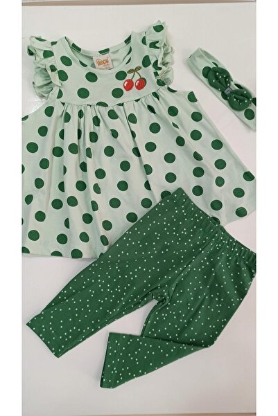 DECO Yeşil Puanlı Taytlı Saç Bantlı 2 Li Takım Penye