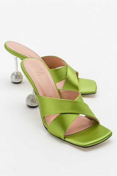LuviShoes Wold Green Satin Women's Heeled Slippers