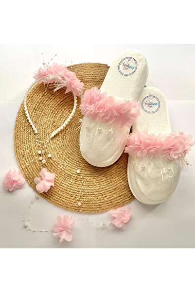 irembaby Anne Lohusa Seti Pembe Çiçekli Incili Lohusa Tacı Terliği Takımı