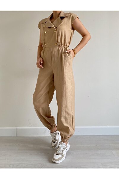 Lady Pixie Ολόσωμη φόρμα Jogger με χαμηλά μανίκια με χρυσά κουμπιά