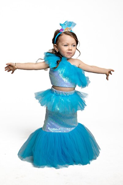 NAGİHAN Özel Tasarım Tütülü Payetli Büstiyer Etek 2'li Takım Denizkızı Abiye Doğum Günü Elbisesi 1512