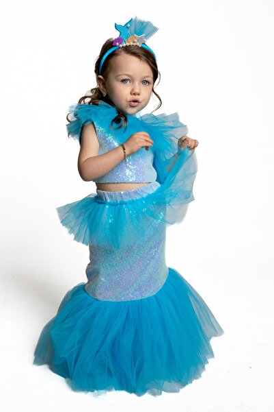 NAGİHAN Özel Tasarım Tütülü Payetli Büstiyer Etek 2'li Takım Denizkızı Abiye Doğum Günü Elbisesi 1512