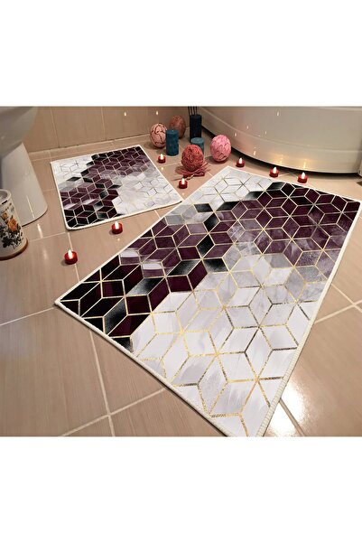 Modern home Dot Taban Banyo Paspası Ikili Takım Dijital Baskı Yıkanabilir Kay...