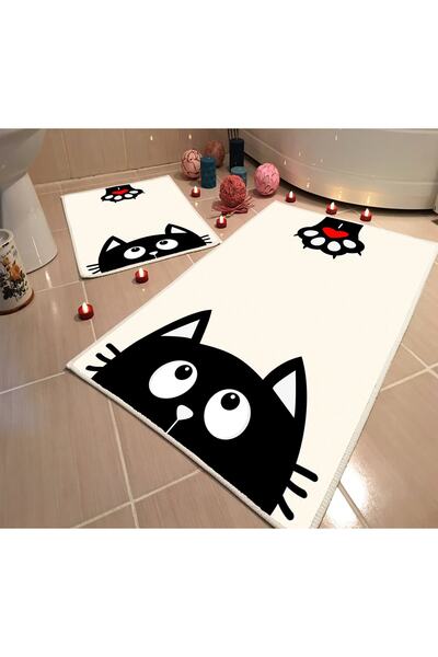 Modern home Dot Taban Banyo Paspası Ikili Takım Dijital Baskı Yıkanabilir Kay...