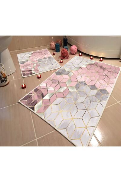 Modern home Dot Taban Banyo Paspası Ikili Takım Dijital Baskı Yıkanabilir Kay...