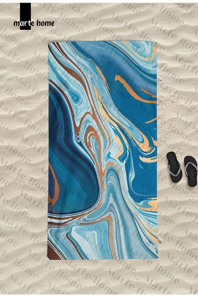 Marte Home Blue Marble Printed Beach Towel