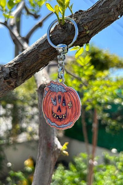 CoNotes Orange Keychain with Pumpkin Design