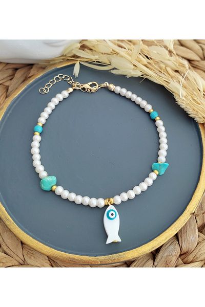 HALHALMILL Pearl Fish Dangle Anklet with Pearls