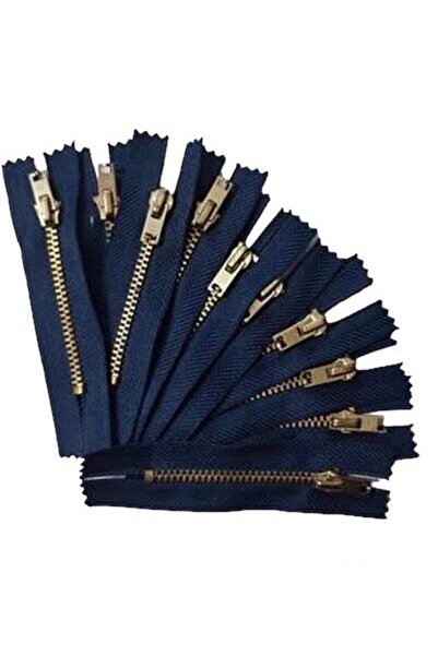 e tuhafiye 2 Adet Lacivert Altın Dişli Metal Fermuar (7 Cm)