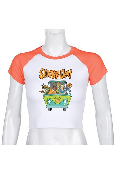 Touz Scooby-doo Printed Raglan Sleeve White Crop