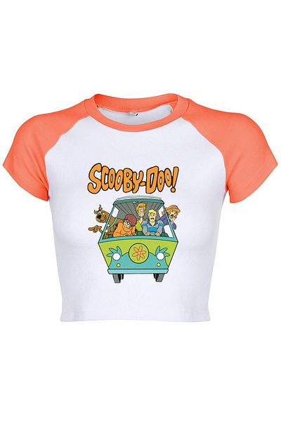 Touz Scooby-doo Printed Raglan Sleeve White Crop