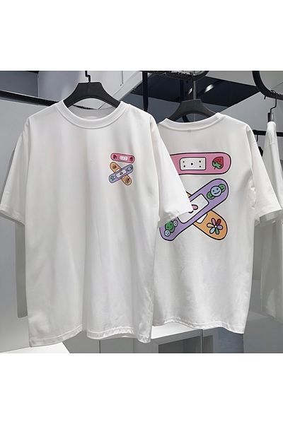 EFBUTİK Λευκό μπλουζάκι Unisex με στάμπα πλάτης σε σχήμα ουλής