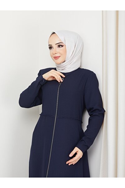 KMKkombin Kmk Combination Women's Summer Mevlana Model Waist Embroidered Flared Medina Silk Abaya/Topcoat