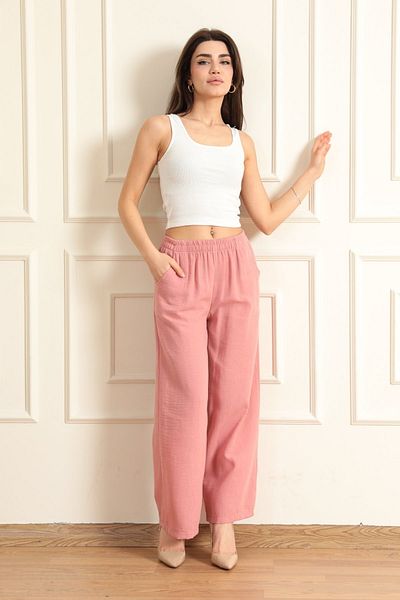 ModaPlaza Women's Wide Leg Linen Trousers
