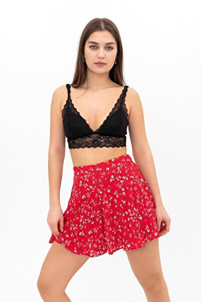 Lunaberry Yazlık Mini Kısa Şort Etek Yumuşacık Dokuma Viskon Baskılı Yüksek Bel, Bel Arkası Lastikli