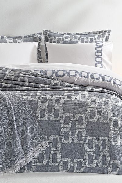 Puffy Lenny 8 Piece Embroidered Eternal Dowry Set - Double, Indigo