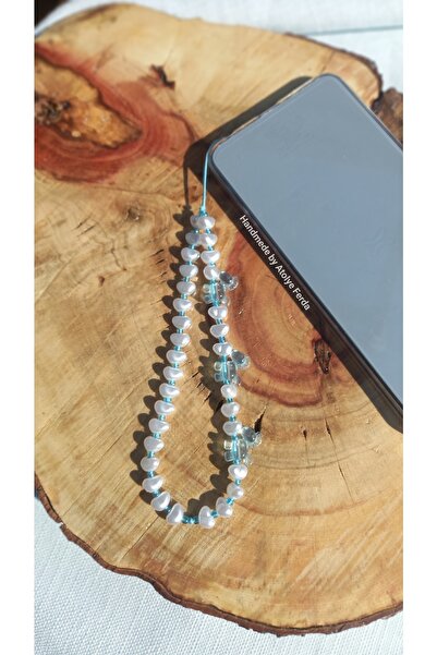 Atolye Ferda Blue Transparent Unicorn Figure and Pearl Phone Charm Phone Orna...