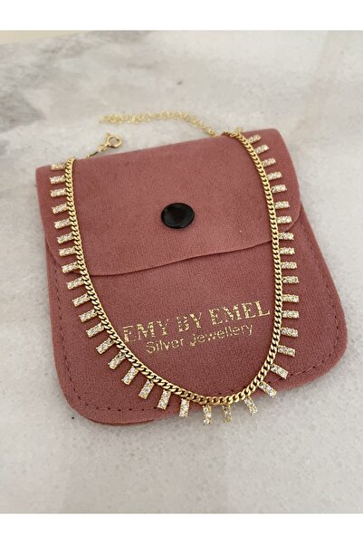 emy by emel luxury silver jewelry Halhal Dikdörtgen Taşlı Pullu 925 Ayar Gümüş