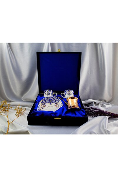 Kütahya Serigrafi 2 li Altın Yaldızlı Cezveli Fincan Takımı