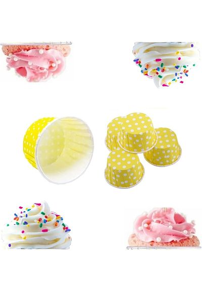 Mini Parti Mini Party Store 50 Pack Yellow Colored Polka Dot Paper Muffin Cake Capsules
