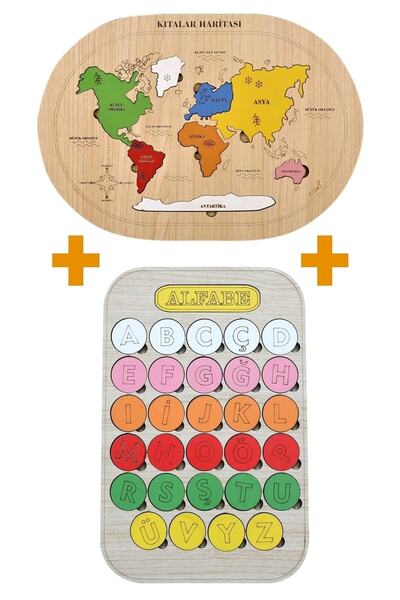 MartinaCole Eğitici Geliştirici Kıtalar Haritası Ve Bul Tak Alfabe 2'li Set Ç...