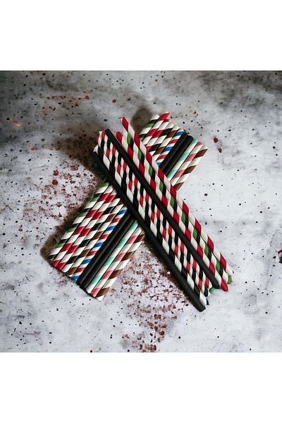 Krm Ambalaj 6*20 cm Mixed Paper Straws, 25 Pieces