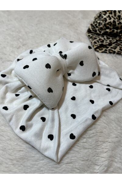 MASALBABY Baby Girl Leopard and Heart Patterned 2-Piece Hair Cap Set