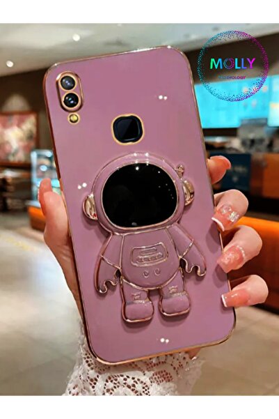 Molly Technology Huawei Y6 2019 Için Lila Astronot Standlı Kenarları Gold Det...
