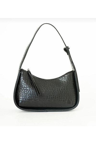 Daisy Women's Black Crocodile Patterned Baguette Bag