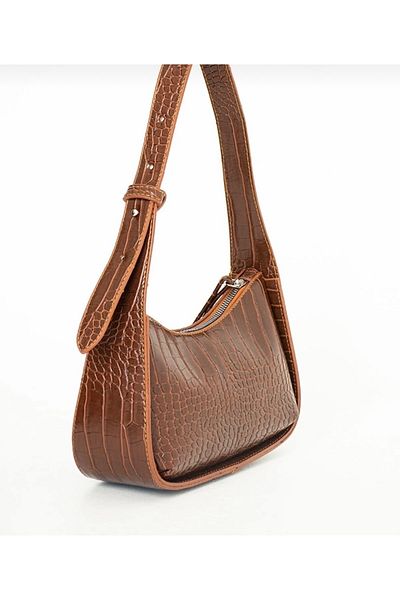 Daisy Women's Brown Croco Patterned Baguette Bag