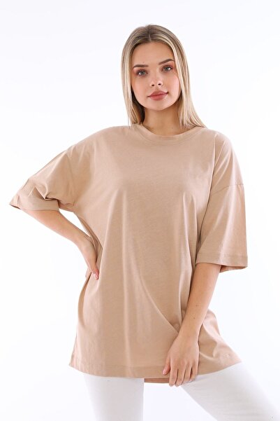 JAKARLI Unisex Cotton Cream Crew Neck Boyfriend Knitted Oversize T-shirt