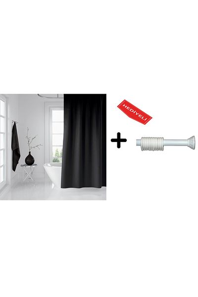 Zethome Κουρτίνα μπάνιου 0010 Μαύρη 120x200 Κρεμάστρα Κουρτινών 90x130 Δώρο