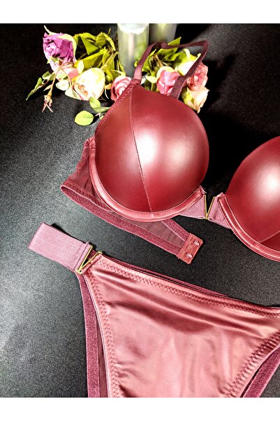 red iç giyim Комплект сутиен с бродирана мека чашка от кожа