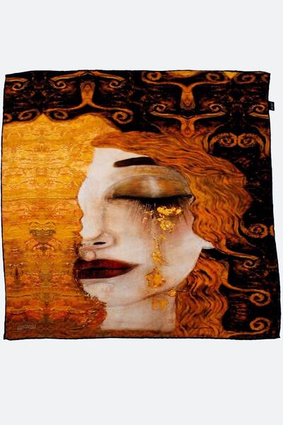 Nomads Felt 100% Silk Scarf Gustav Klimt Freya's Tears 55x55 Cm