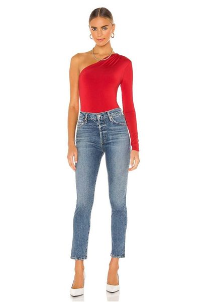 Zagrep Women's Red Single Sleeve Gather Detailed Bodysuit