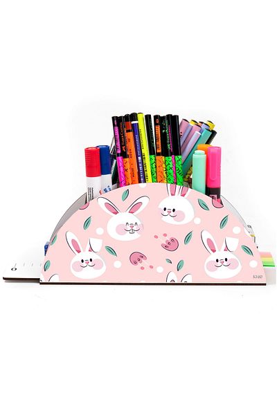 kutuTR Wooden Vip Animals Rainbow Ruled Desktop Pen Holder Organizer for Kids Assembled Boxed