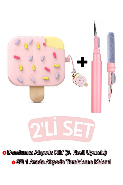 3rd Generation Compatible Pink Ice Cream Case And Pink 3-in-1 Bluetooth Headset Cleaning Pen Set