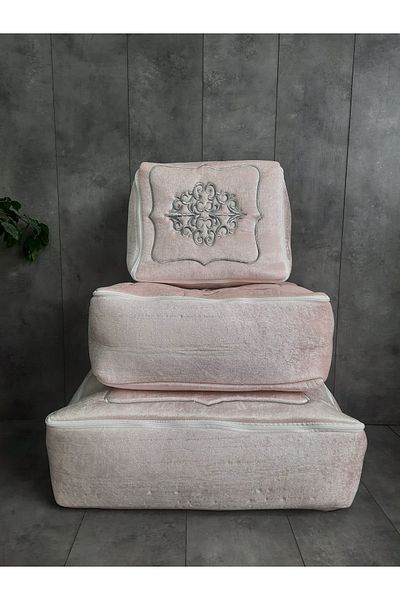 Bonny Home Rumeli Roz pudrat Brodat Argintiu peste zestre Set de 3 bucăți de gunoi de logodnă, pachet, geantă de mire și mire